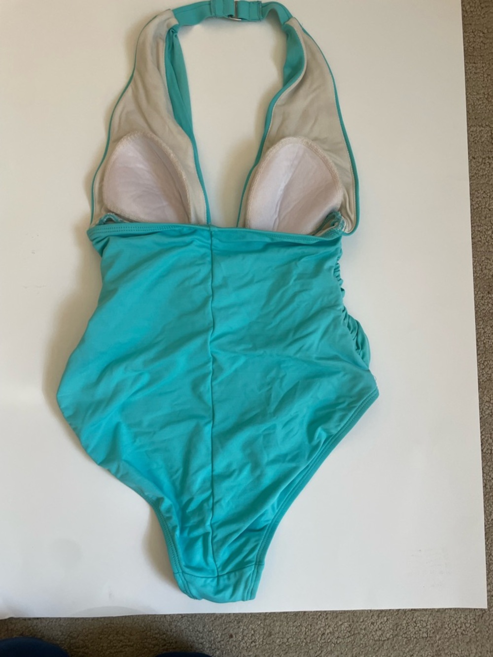 La Blanca One Piece Swimsuit Turquoise Halter Ruched Size 6 - Picture 2 of 4